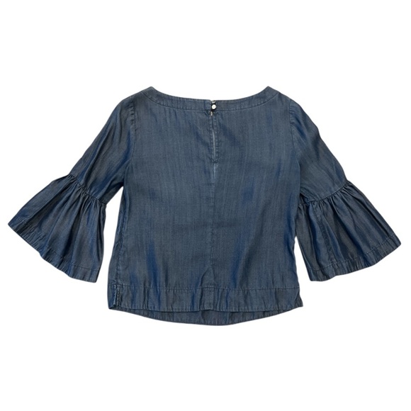 White House Black Market Size 0 Emma Chambray Blouse 3/4 Quarter Bell Sleeves - Picture 10 of 14